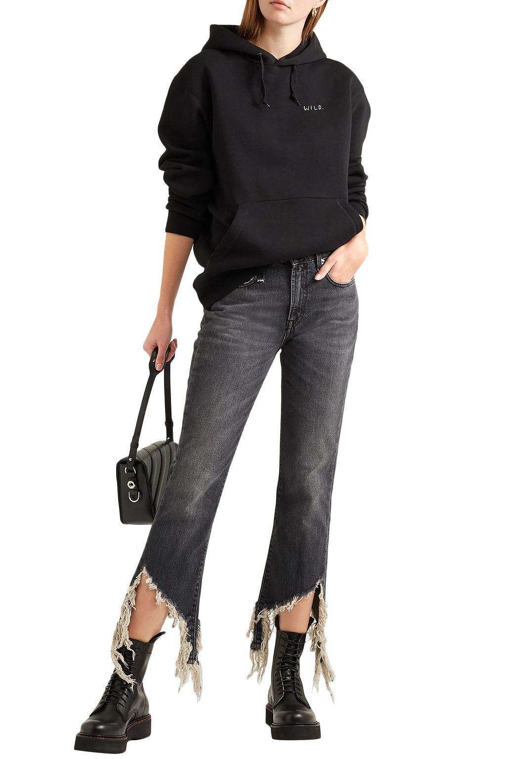 R13 Spiral Kick distressed mid-rise kick-flare jeans