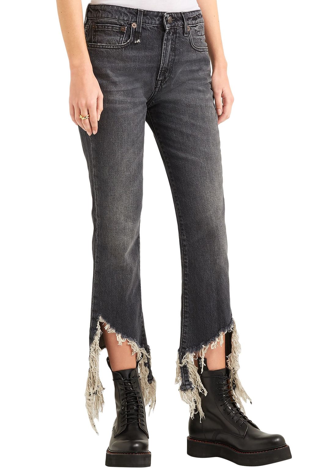 R13 Spiral Kick distressed mid-rise kick-flare jeans