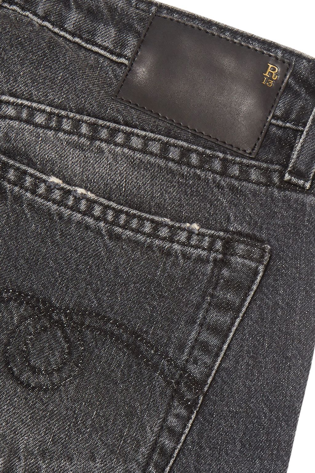 R13 Spiral Kick distressed mid-rise kick-flare jeans