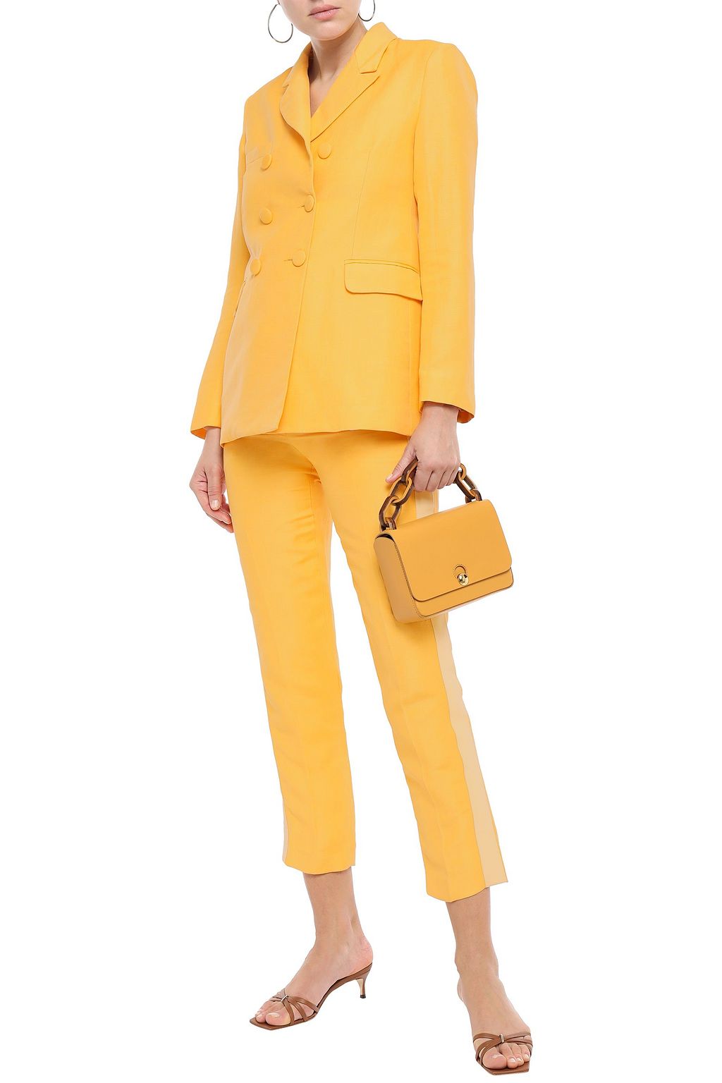LES HÉROÏNES BY VANESSA COCCHIARO Cropped linen-blend shantung tapered pants