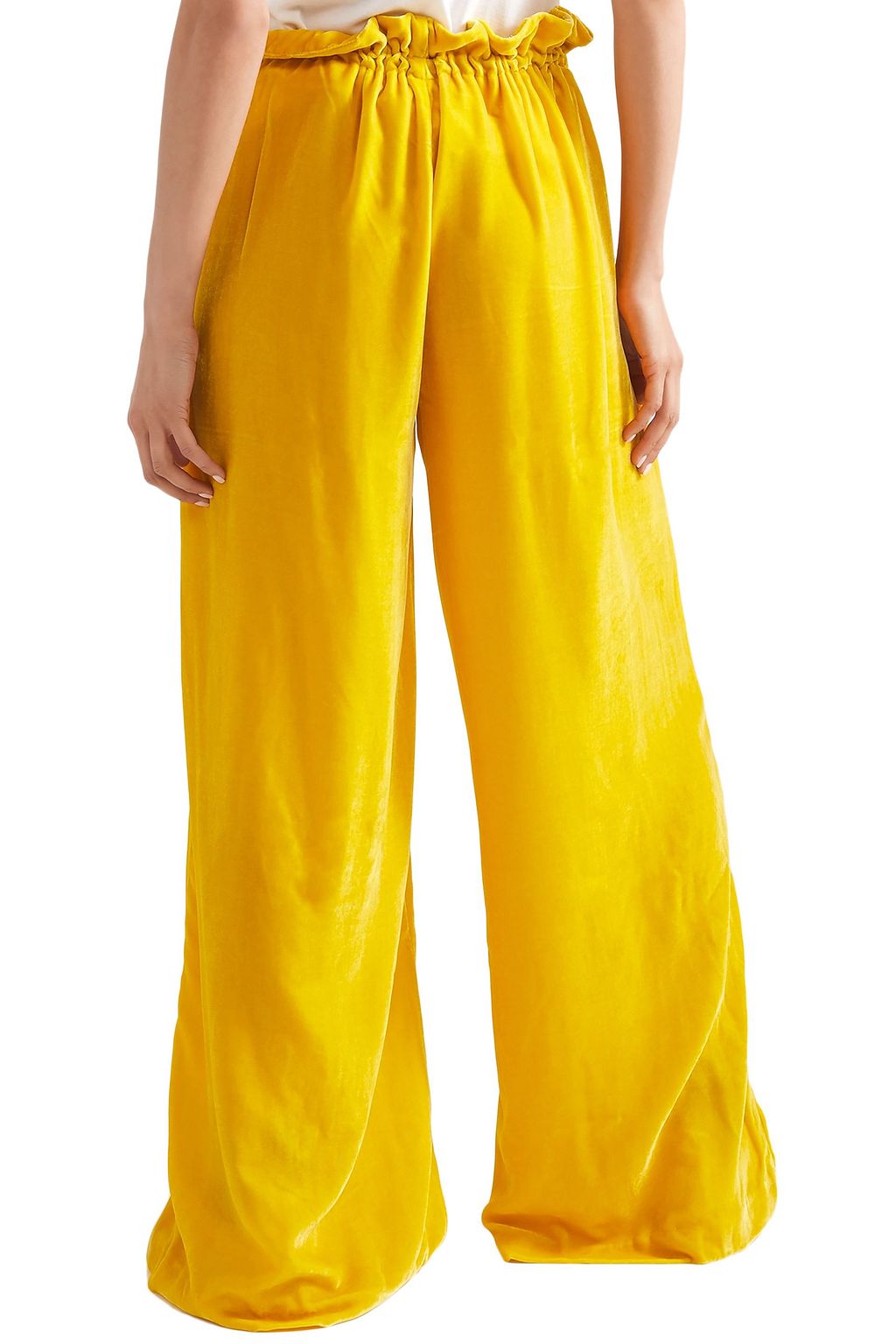 CECILIE BAHNSEN Sara ruffled velvet wide-leg pants