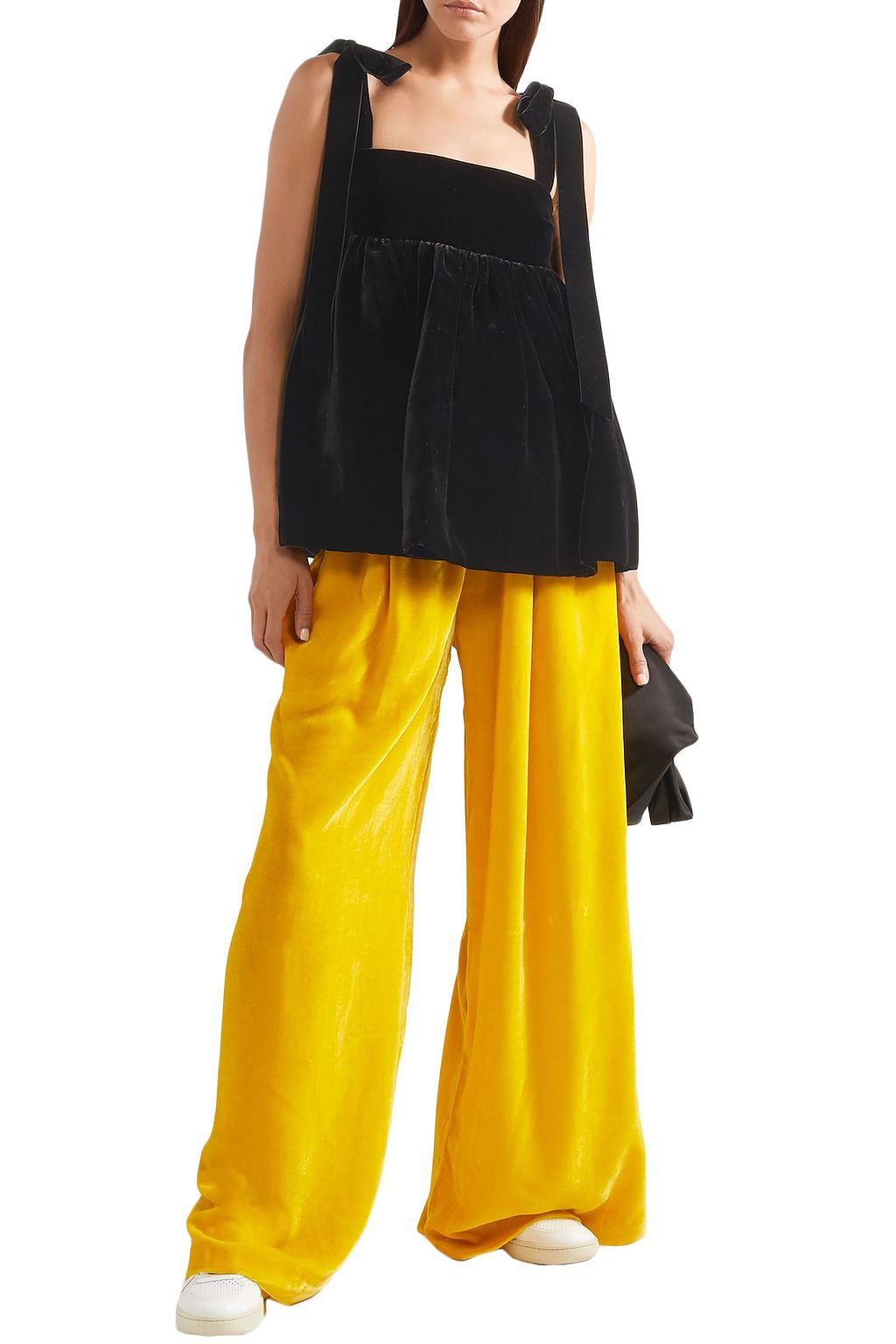 CECILIE BAHNSEN Sara ruffled velvet wide-leg pants