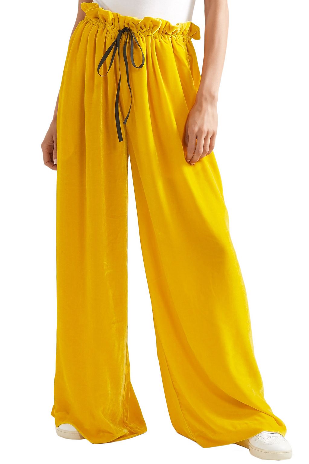 CECILIE BAHNSEN Sara ruffled velvet wide-leg pants