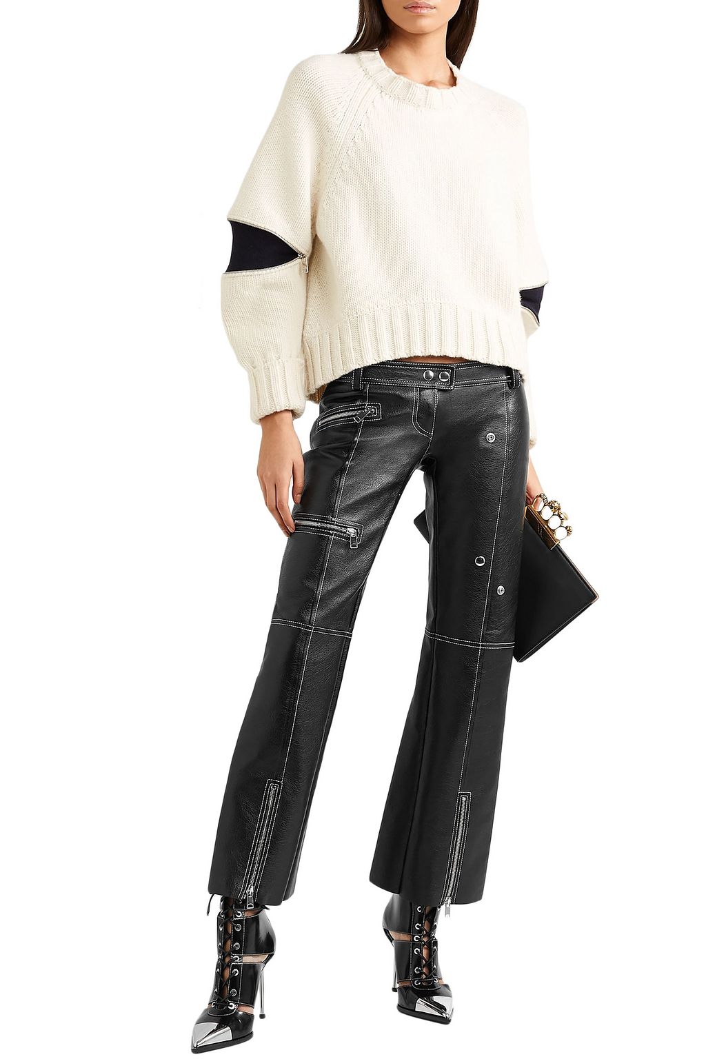 MCQUEEN Zip-detailed textured-leather straight-leg pants