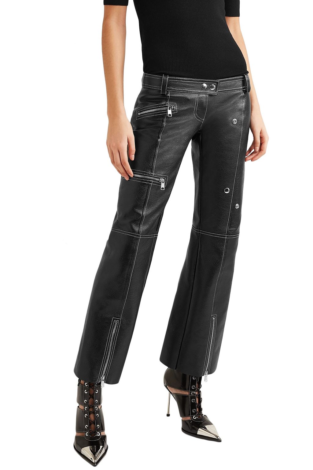 MCQUEEN Zip-detailed textured-leather straight-leg pants