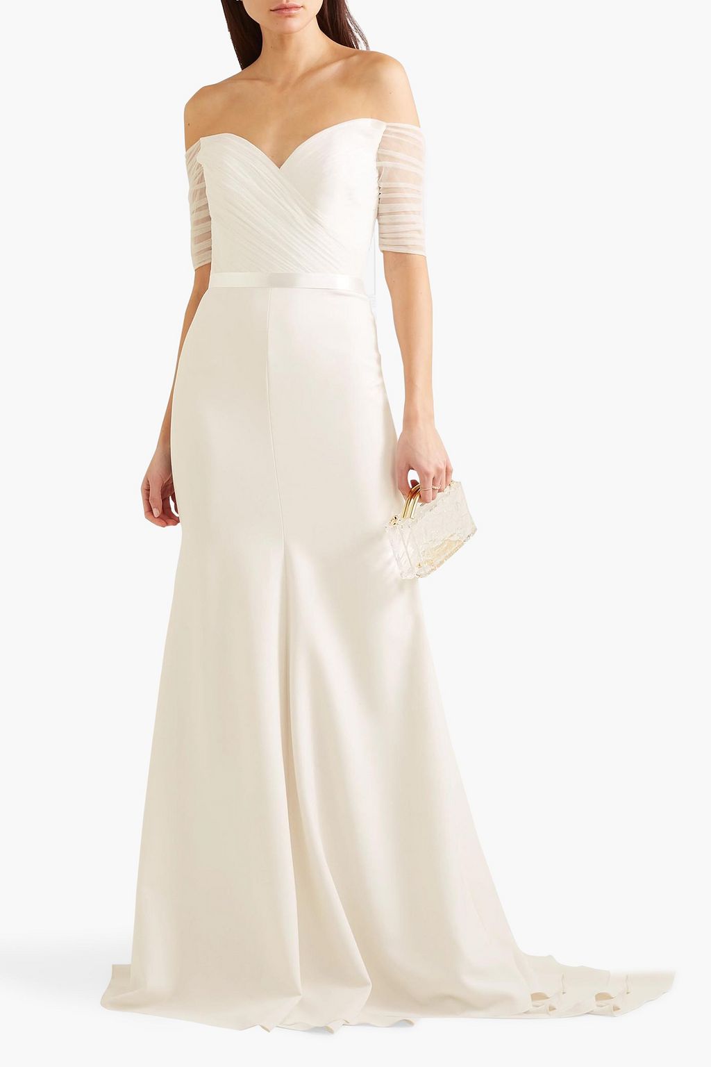 JENNY PACKHAM Venus off-the-shoulder tulle and cady bridal gown