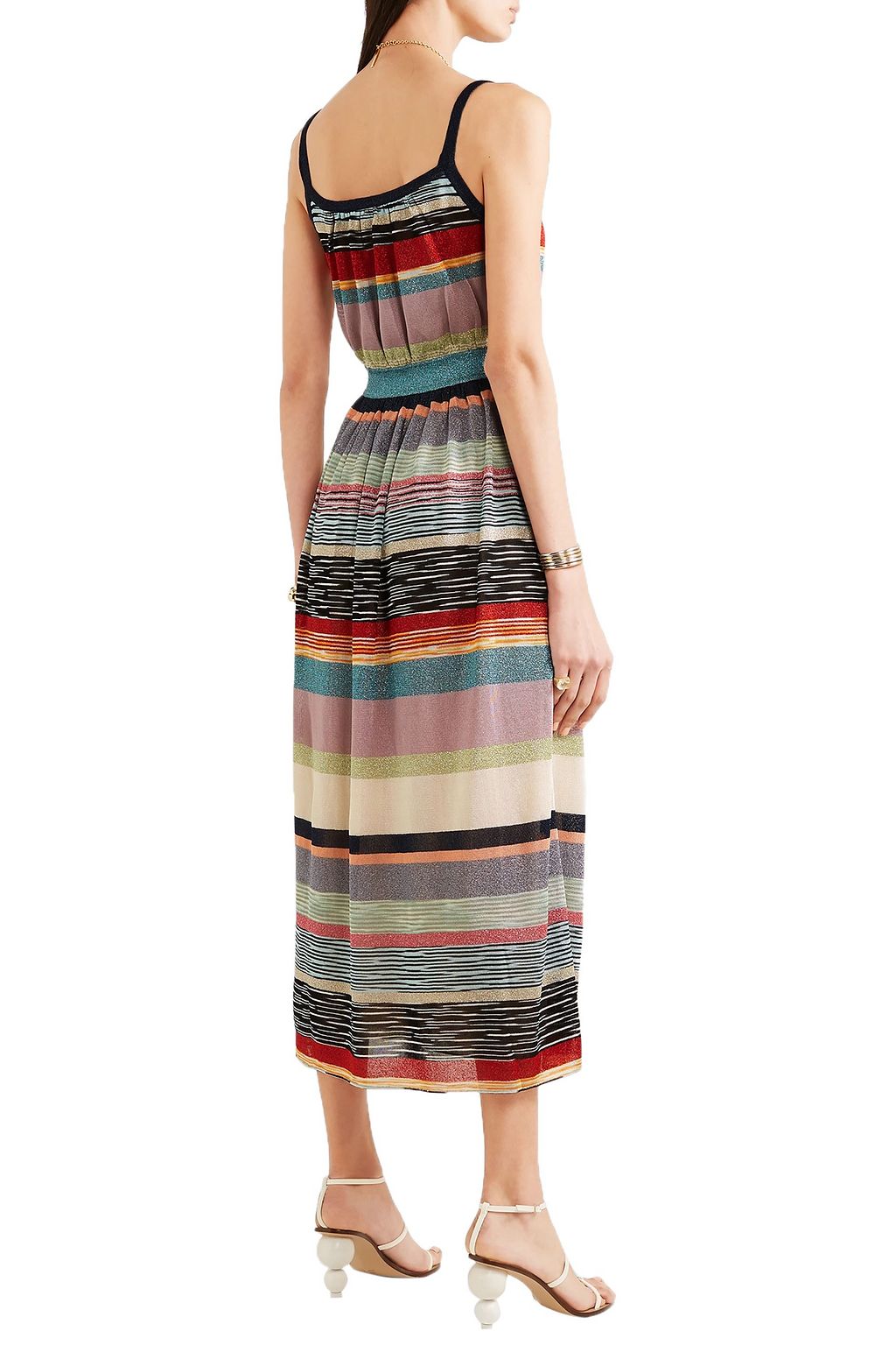 MISSONI Striped metallic crochet-knit midi dress