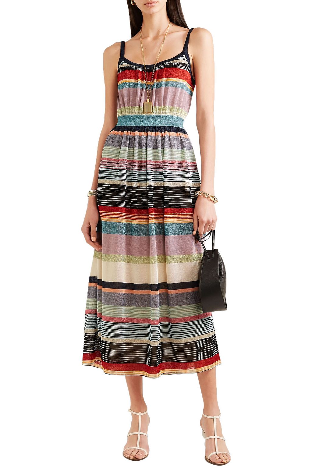 MISSONI Striped metallic crochet-knit midi dress