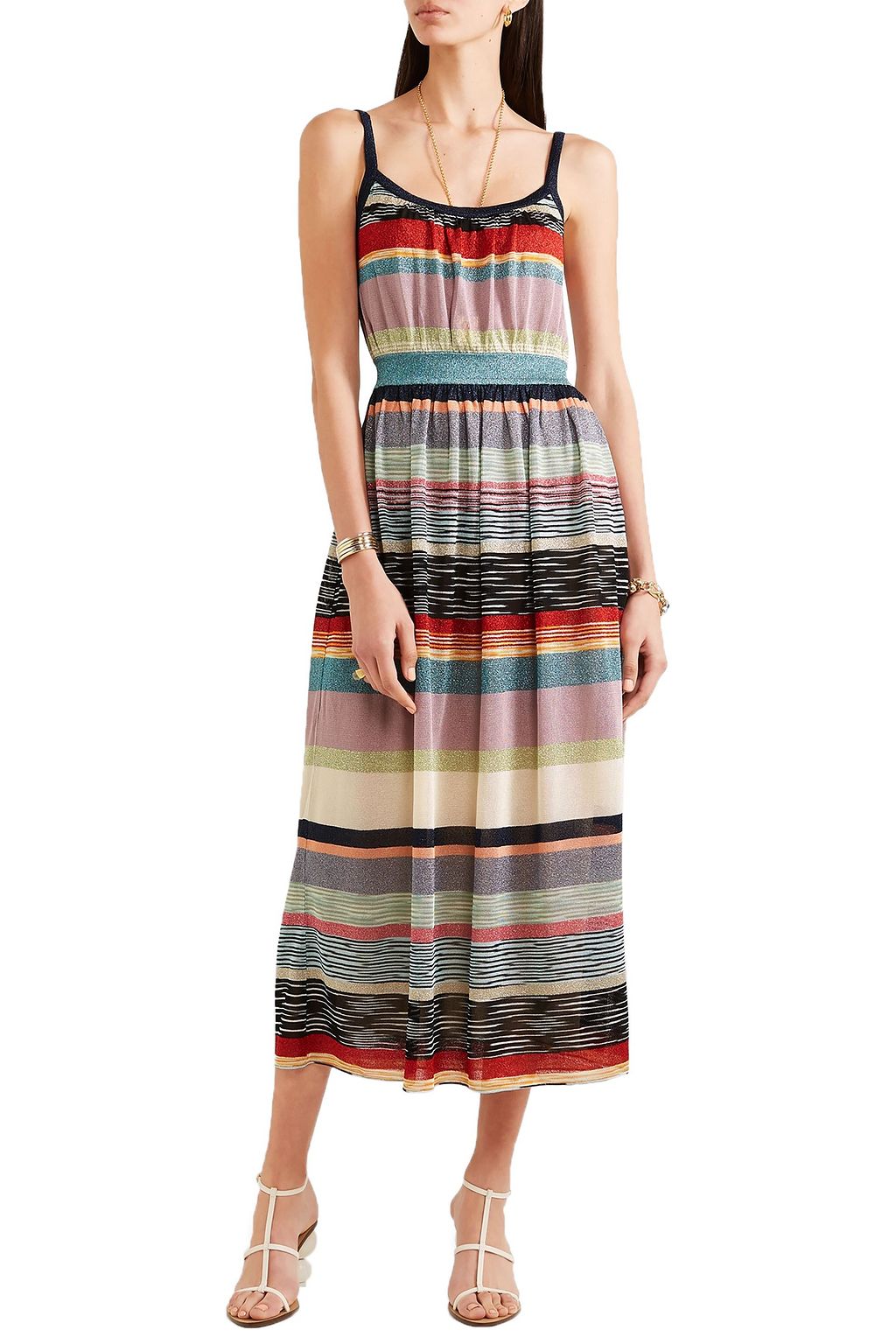 MISSONI Striped metallic crochet-knit midi dress