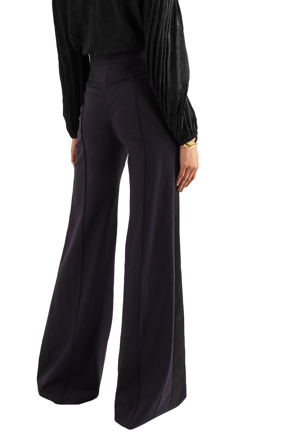 CHLOÉ Satin-trimmed stretch-wool wide-leg pants