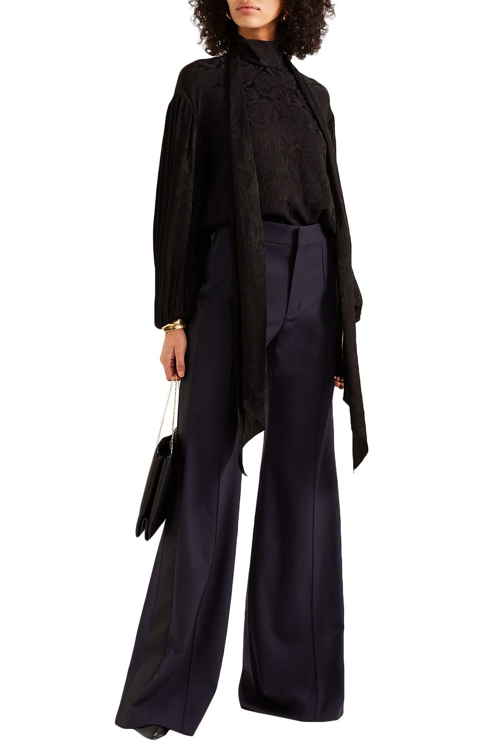 CHLOÉ Satin-trimmed stretch-wool wide-leg pants