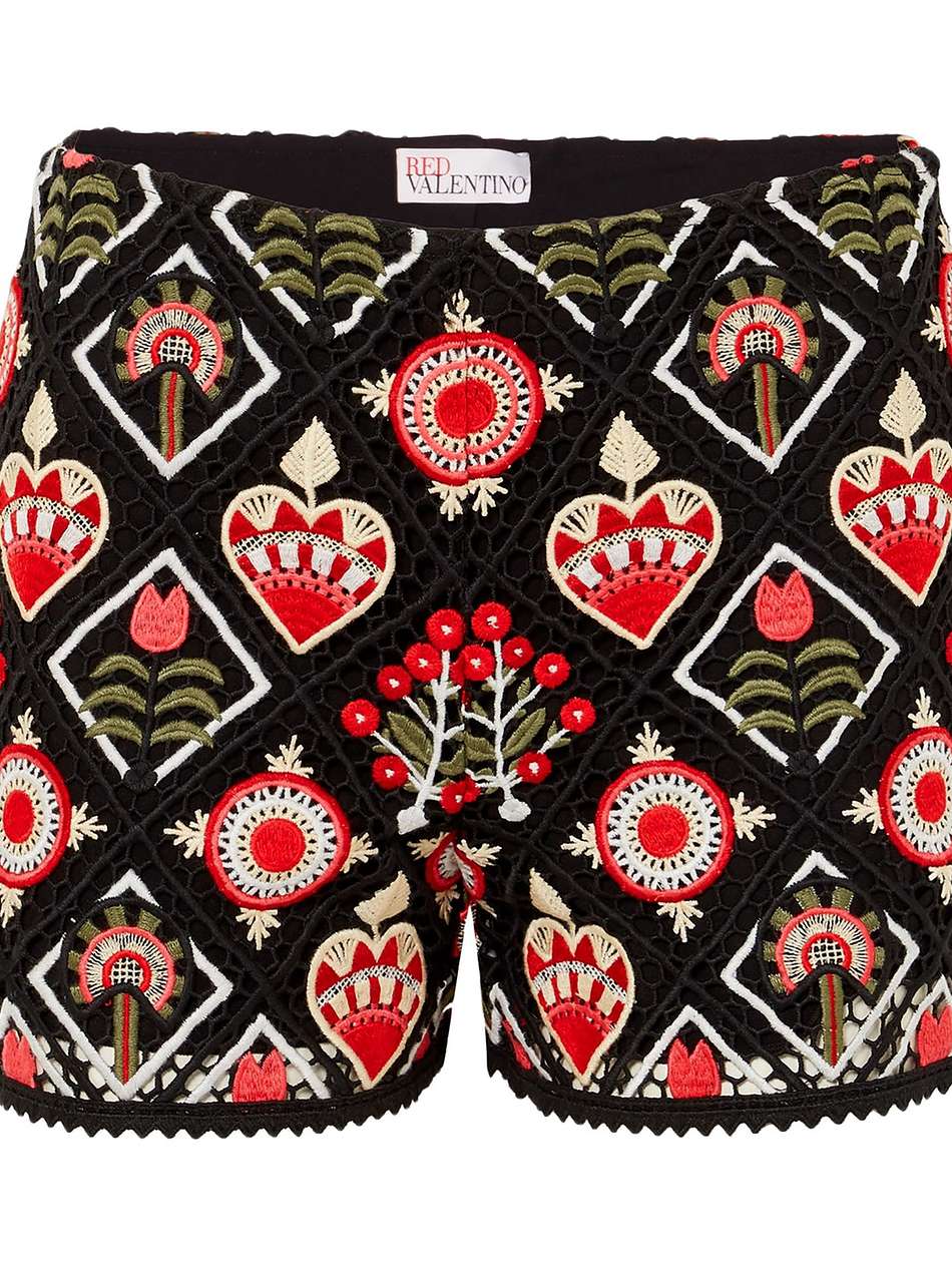 embroidered macramé shorts