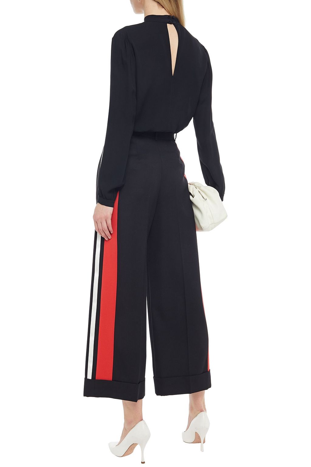 MCQUEEN Satin-trimmed pleated wool wide-leg pants