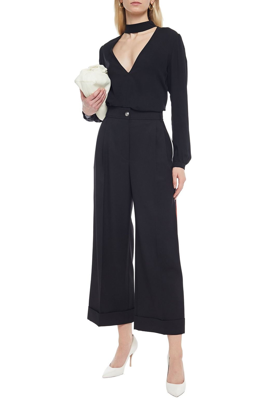 MCQUEEN Satin-trimmed pleated wool wide-leg pants