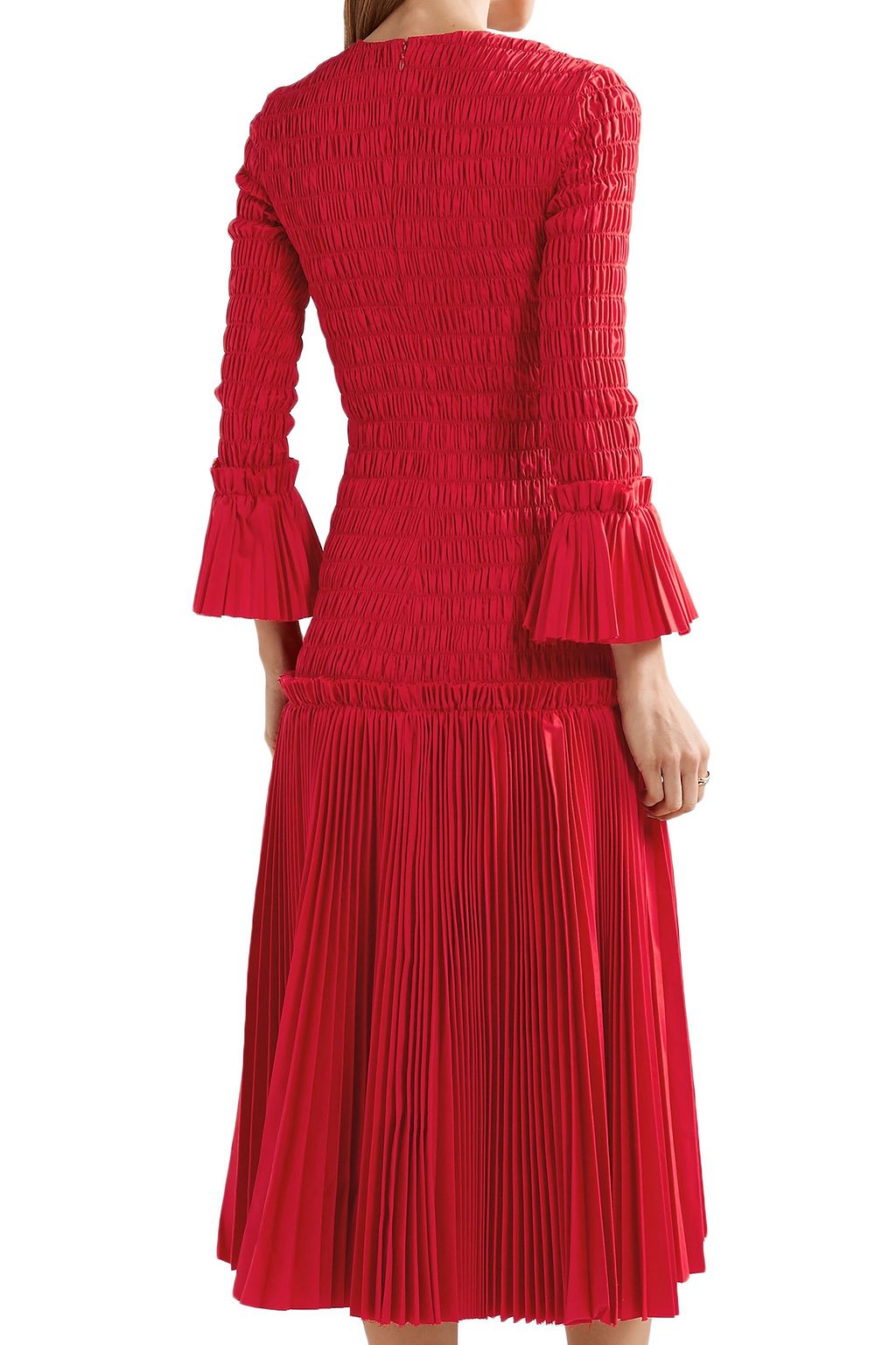 KHAITE Mariella shirred pleated cotton-poplin midi dress