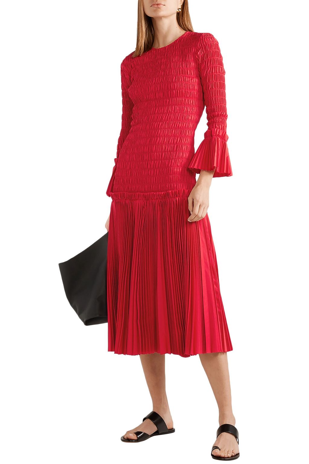 KHAITE Mariella shirred pleated cotton-poplin midi dress