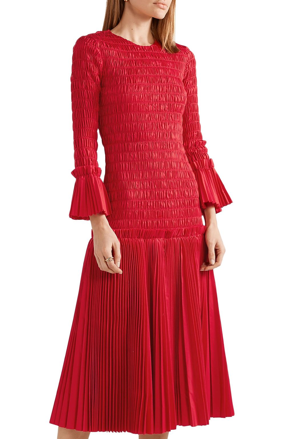 KHAITE Mariella shirred pleated cotton-poplin midi dress