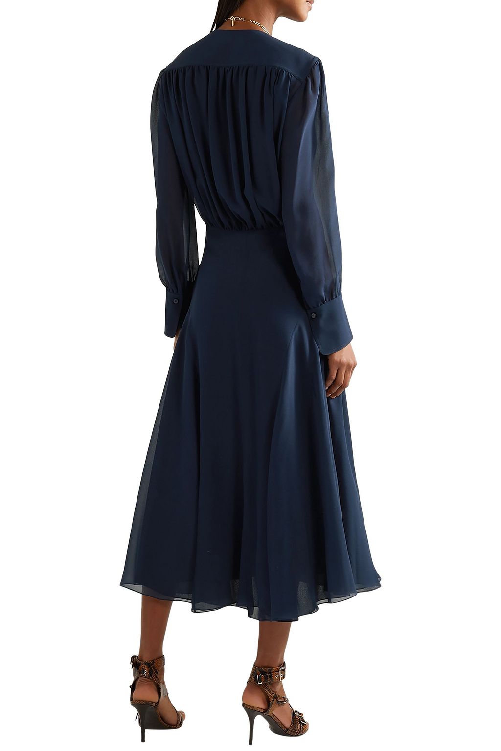 CHLOÉ Lace-trimmed silk crepe de chine midi dress
