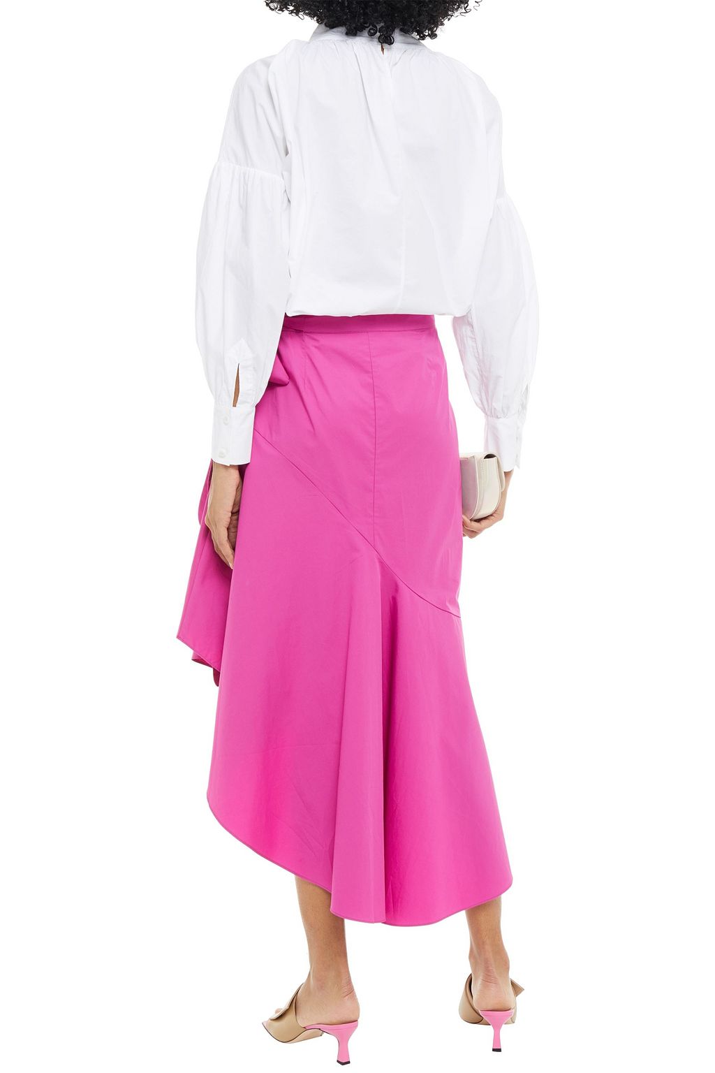 RODEBJER Amalia asymmetric ruffled cotton-poplin skirt