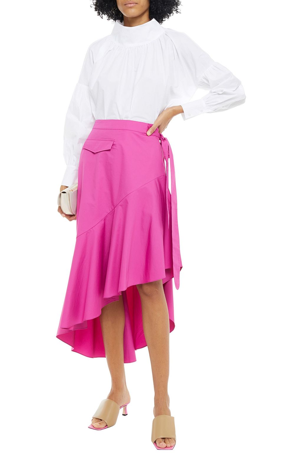 RODEBJER Amalia asymmetric ruffled cotton-poplin skirt