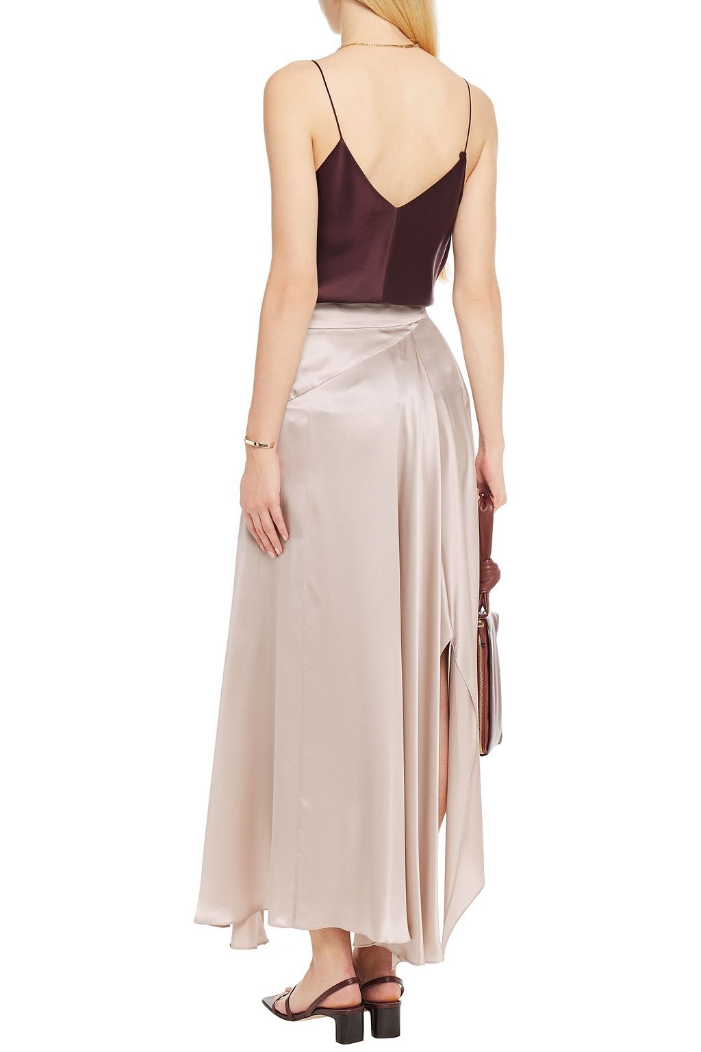 LE KASHA Qargan asymmetric silk-satin midi skirt