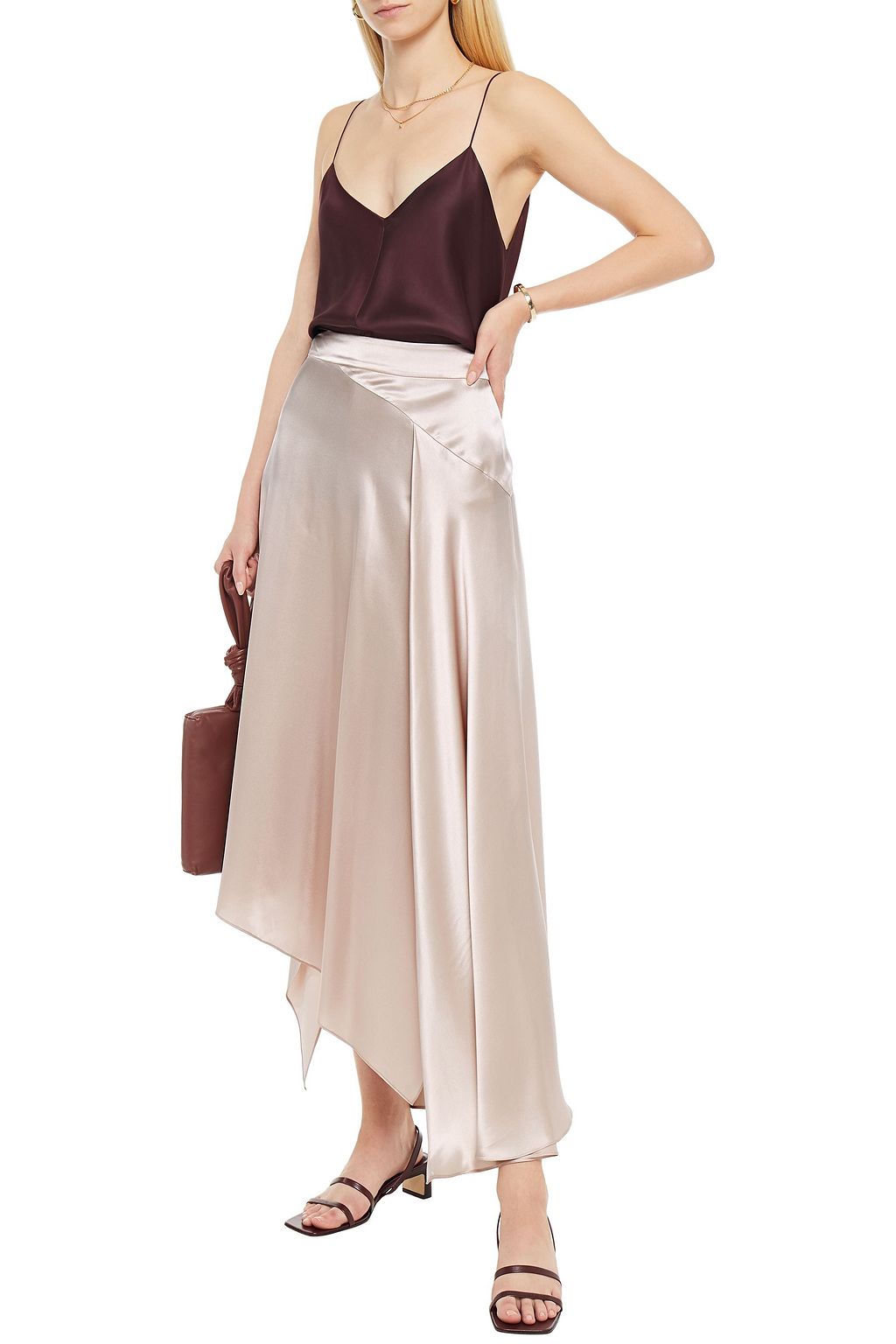 LE KASHA Qargan asymmetric silk-satin midi skirt