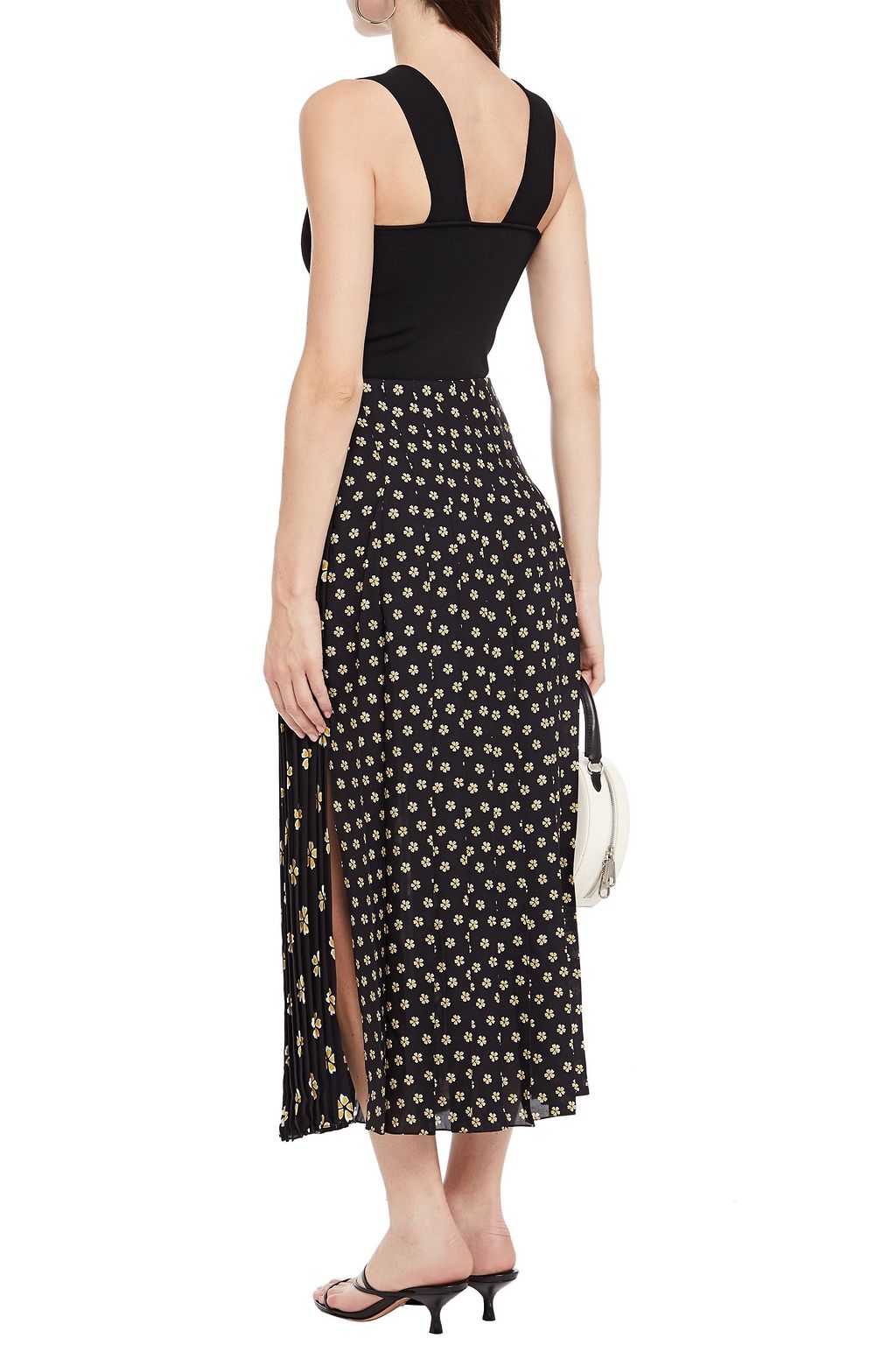 OSCAR DE LA RENTA Pleated printed silk-cady midi skirt