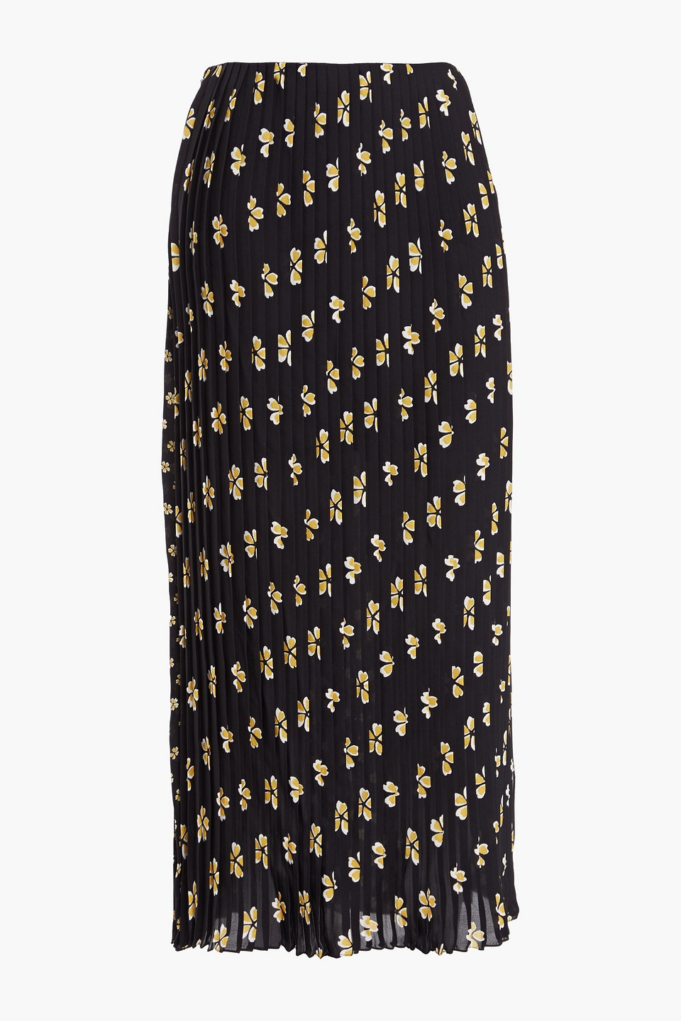 Oscar De La Renta Woman Pleated Printed Silk-cady Midi Skirt Black Size 8