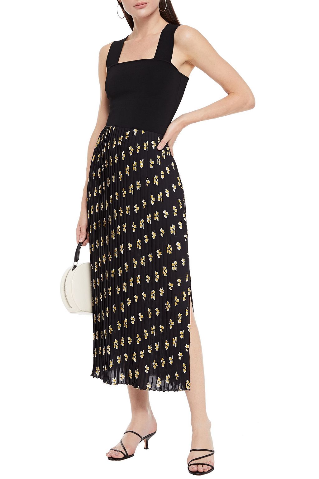 OSCAR DE LA RENTA Pleated printed silk-cady midi skirt