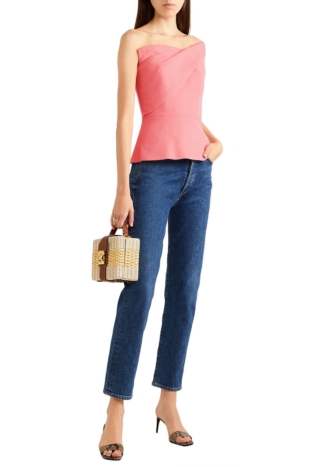 ROLAND MOURET Harlech one-shoulder wool-crepe peplum top