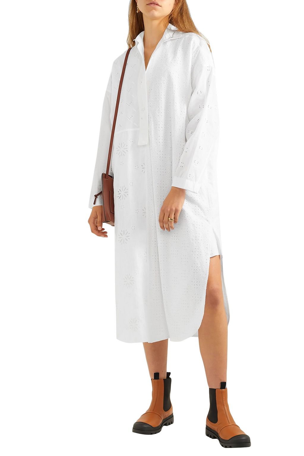 LOEWE Broderie anglaise cotton and linen midi dress