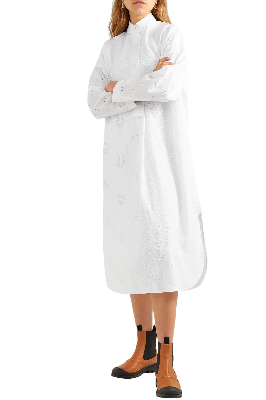 LOEWE Broderie anglaise cotton and linen midi dress
