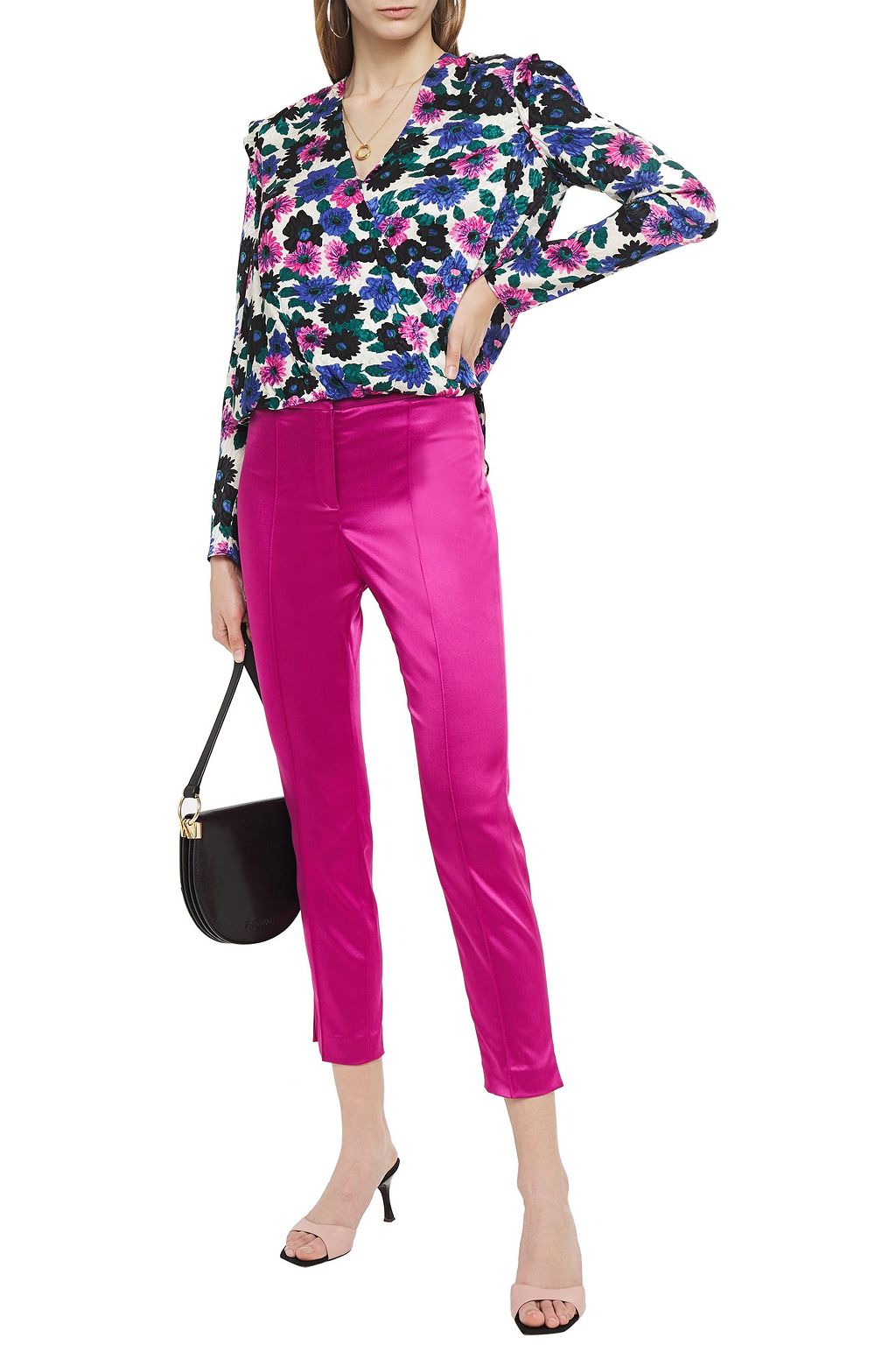 VERONICA BEARD Lago cropped stretch-satin slim-leg pants