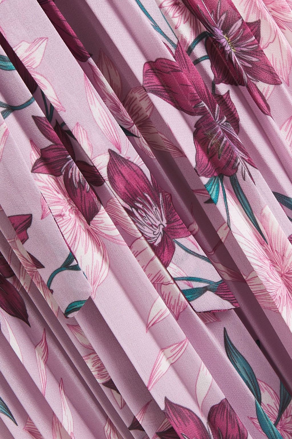 ML MONIQUE LHUILLIER Ruffled pleated floral-print crepe de chine gown