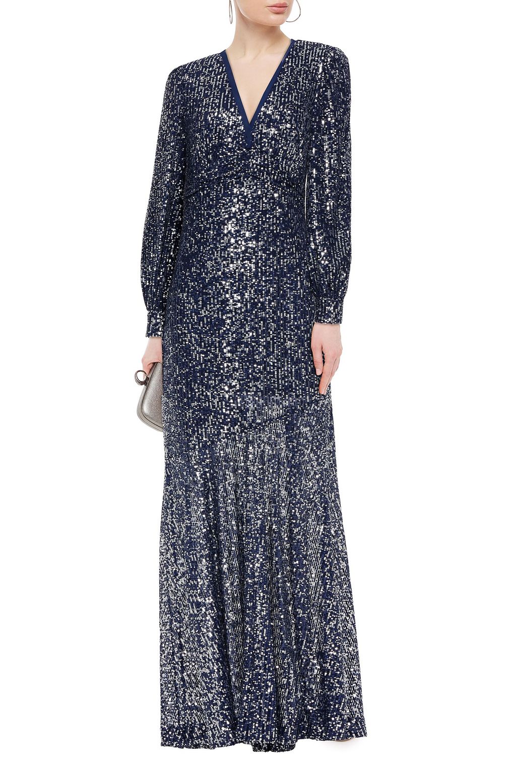 RACHEL ZOE Ruched sequined tulle gown