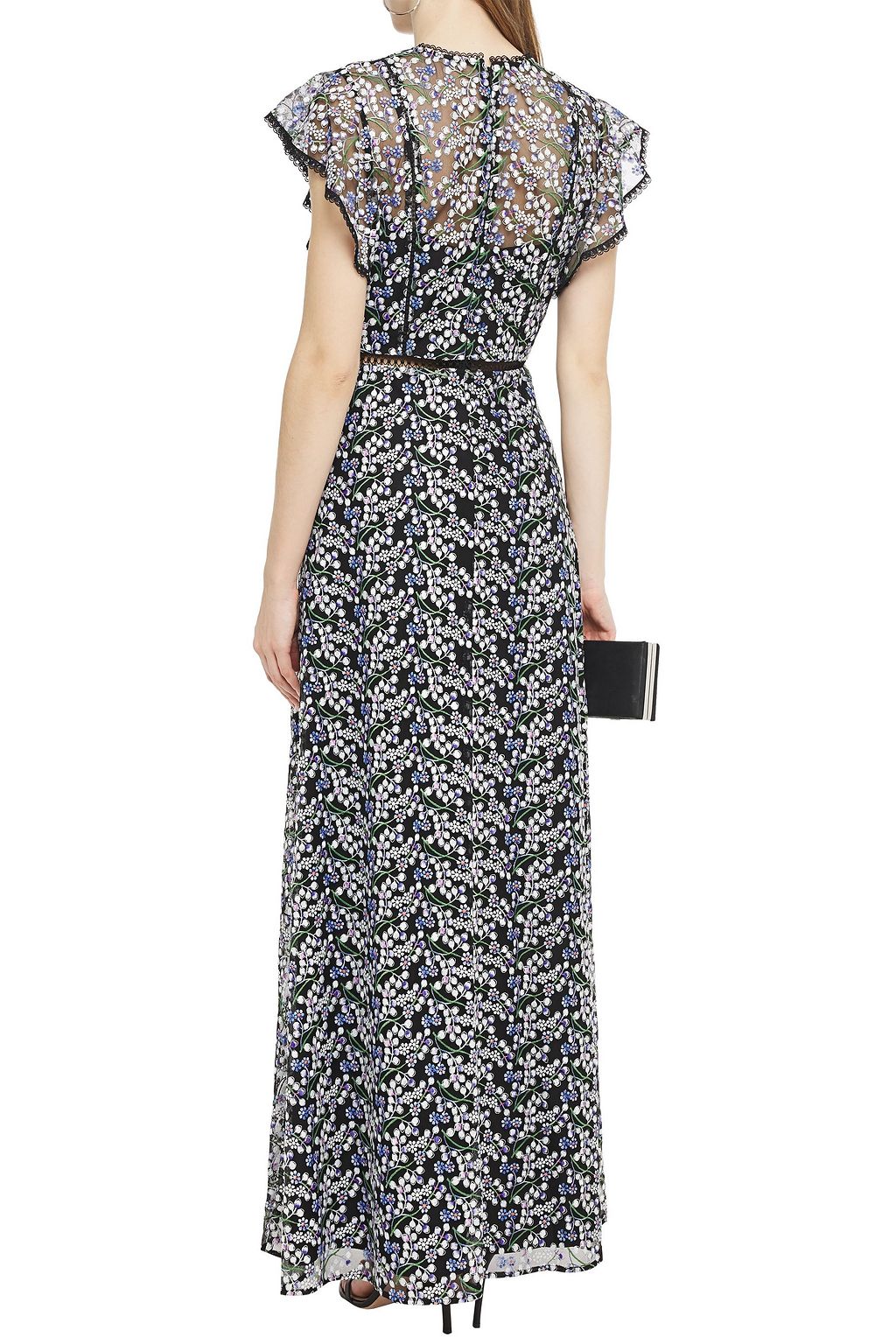 ML MONIQUE LHUILLIER Ruffled embroidered tulle gown