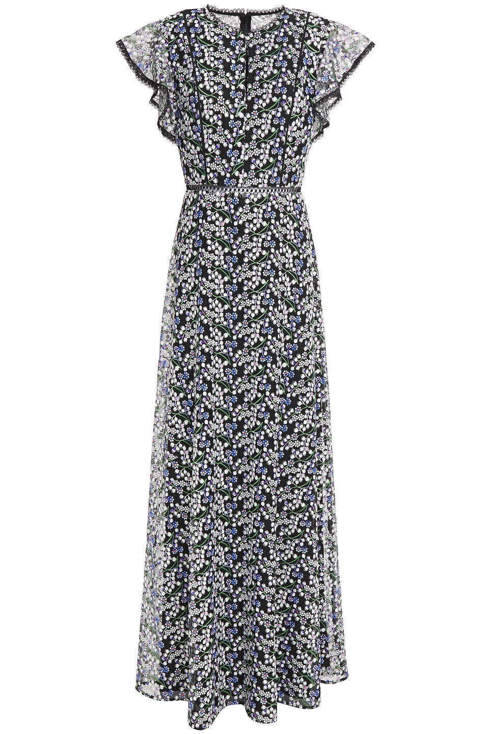 Ml Monique Lhuillier Woman Ruffled Embroidered Tulle Gown Black Size 4