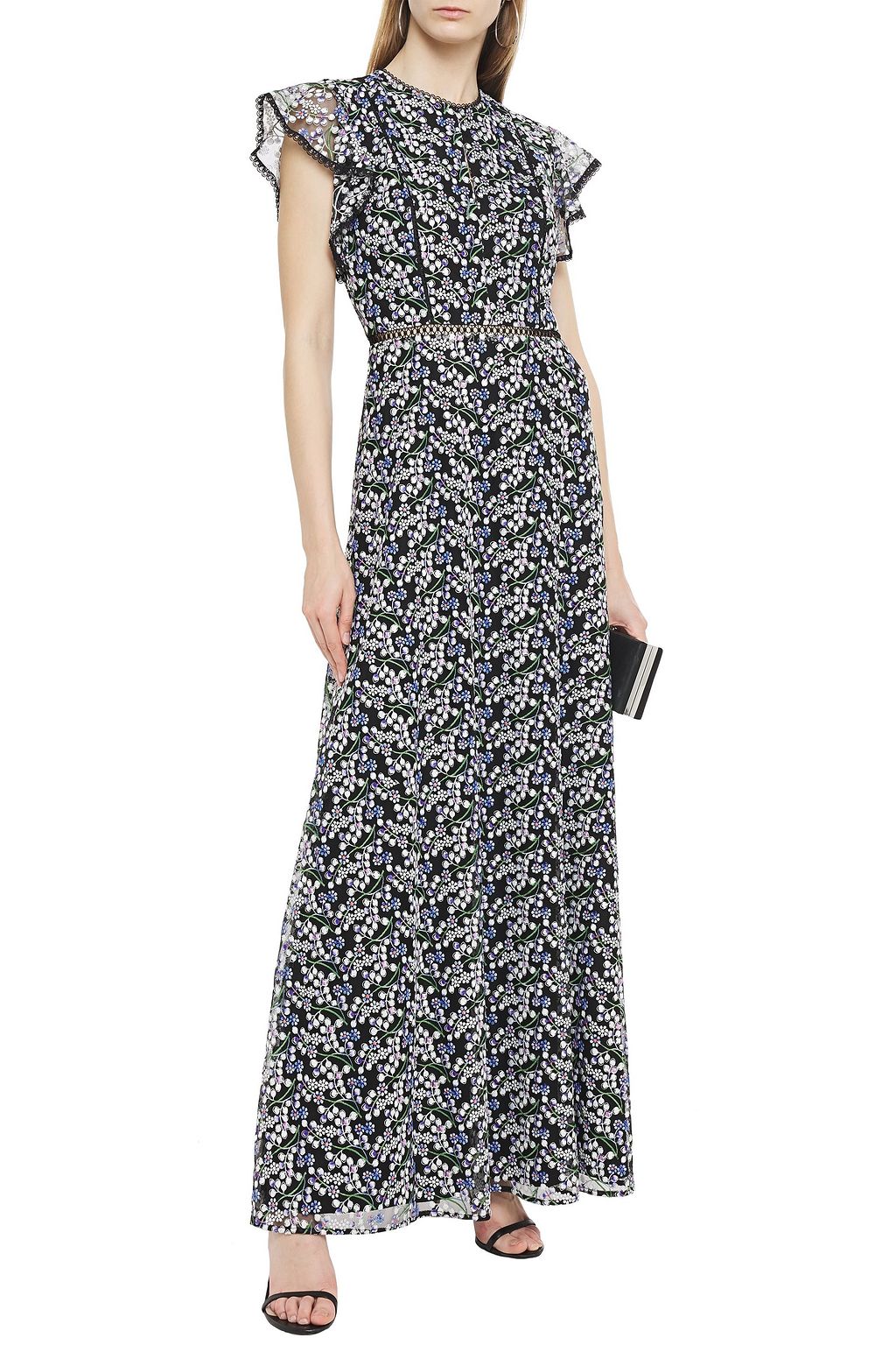 ML MONIQUE LHUILLIER Ruffled embroidered tulle gown