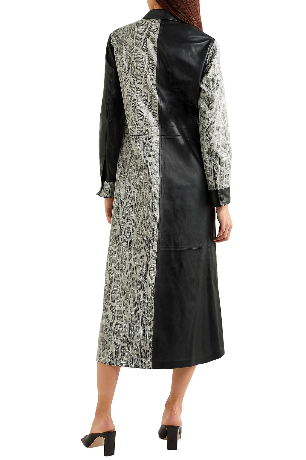 STAND STUDIO Elizabeth paneled snake-effect leather midi dress