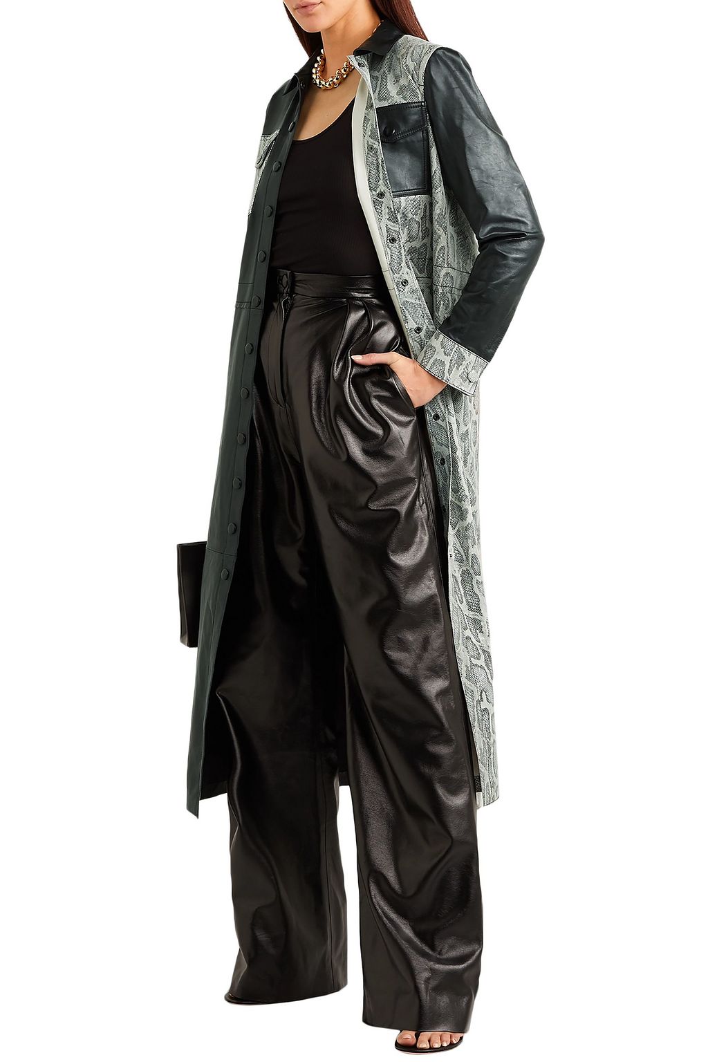 STAND STUDIO Elizabeth paneled snake-effect leather midi dress