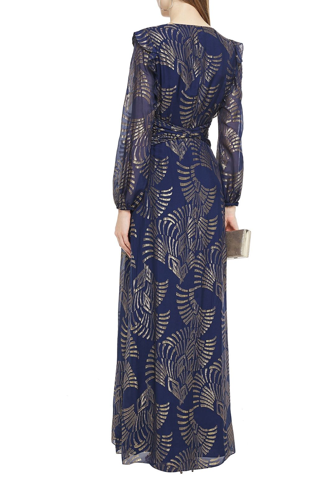 RACHEL ZOE Ruffled metallic fil coupé chiffon gown