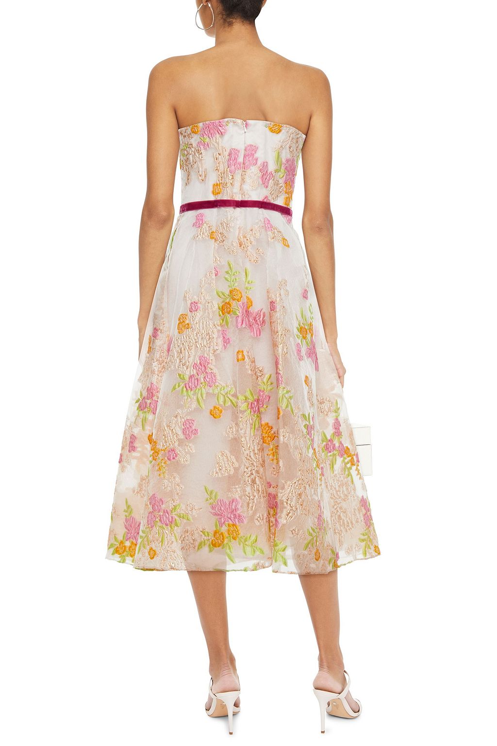 MARCHESA NOTTE Strapless velvet-trimmed fil coupé organza gown