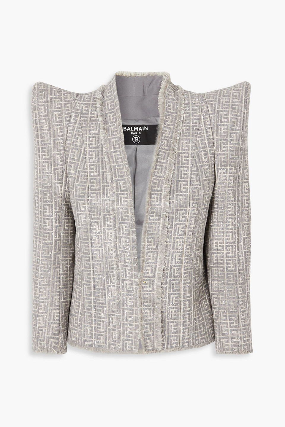 Balmain Fringed Sequinembellished Tweed Blazer In Stone ModeSens