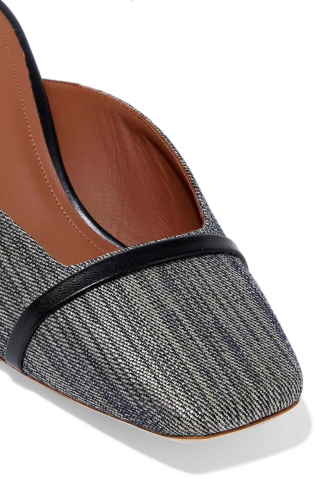 MALONE SOULIERS Carmen 45 leather-trimmed woven raffia mules