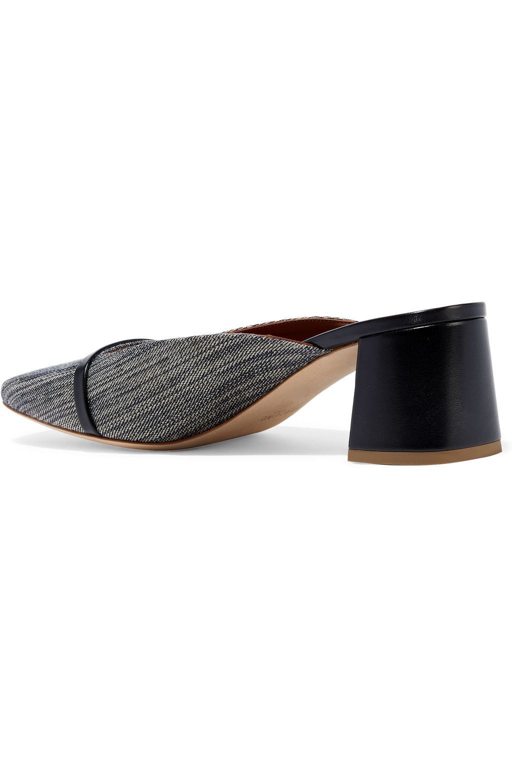 MALONE SOULIERS Carmen 45 leather-trimmed woven raffia mules
