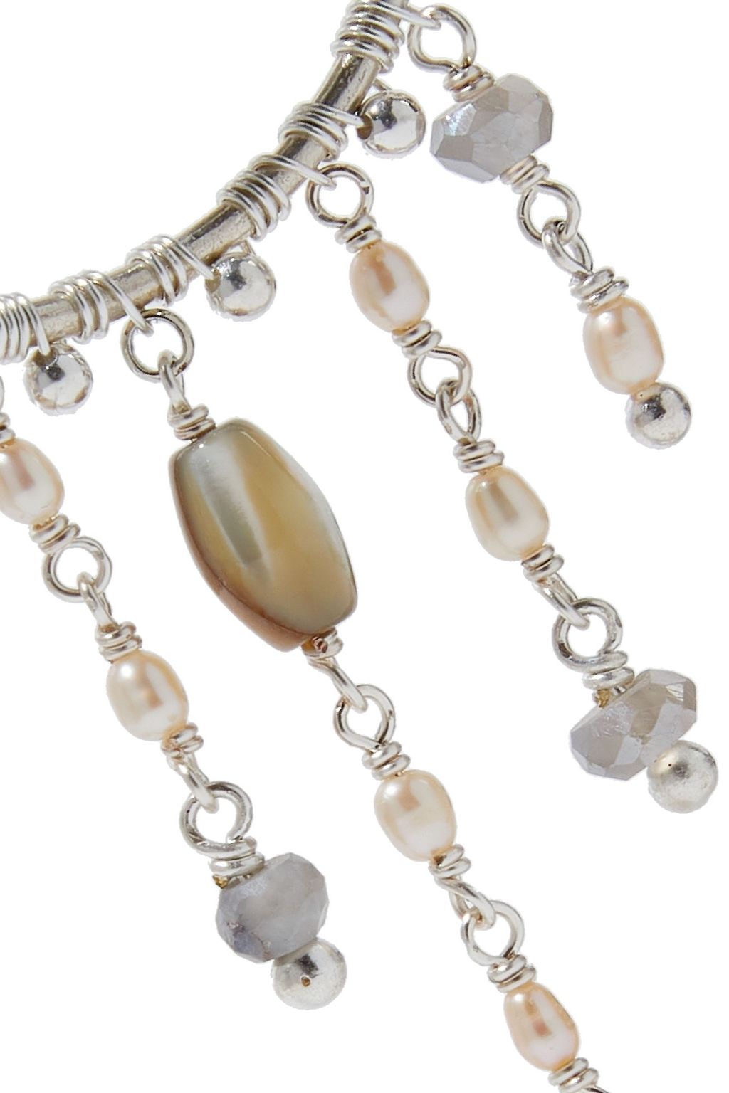 CHAN LUU Silver-tone, freshwater pearl, shell and silverite hoop earrings