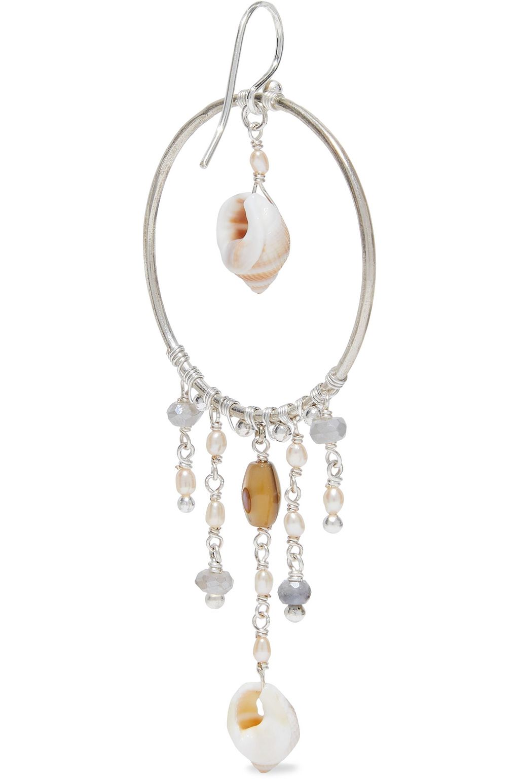 CHAN LUU Silver-tone, freshwater pearl, shell and silverite hoop earrings