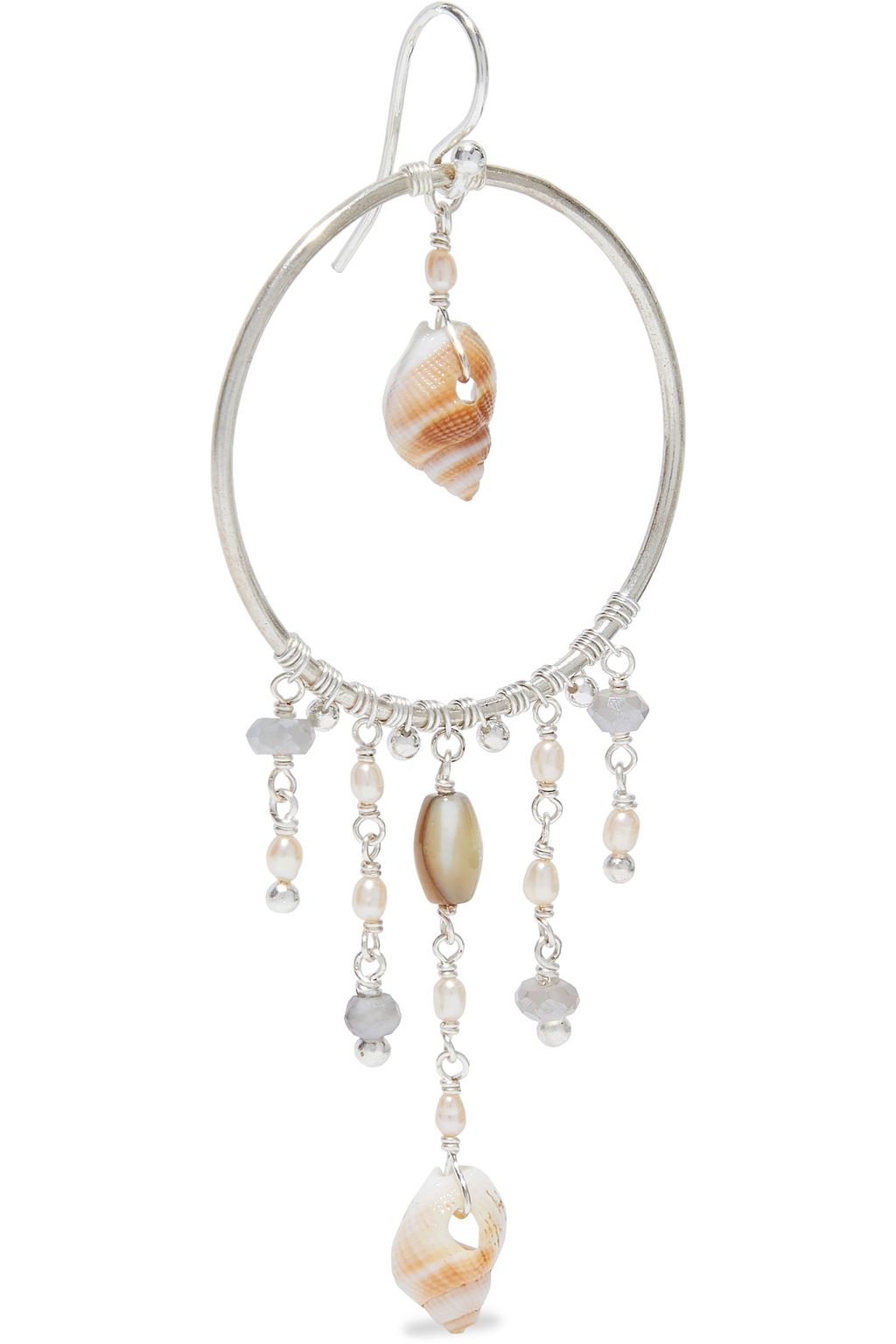 CHAN LUU Silver-tone, freshwater pearl, shell and silverite hoop earrings