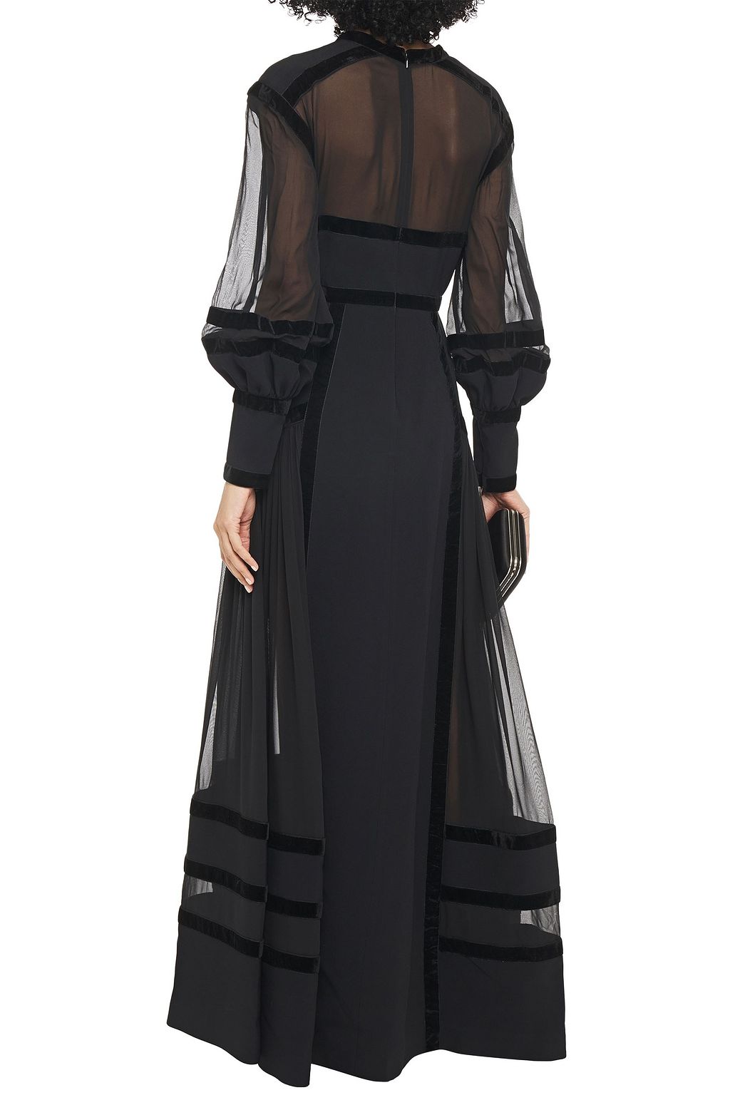 ELIE SAAB Velvet-trimmed silk-blend chiffon and crepe gown