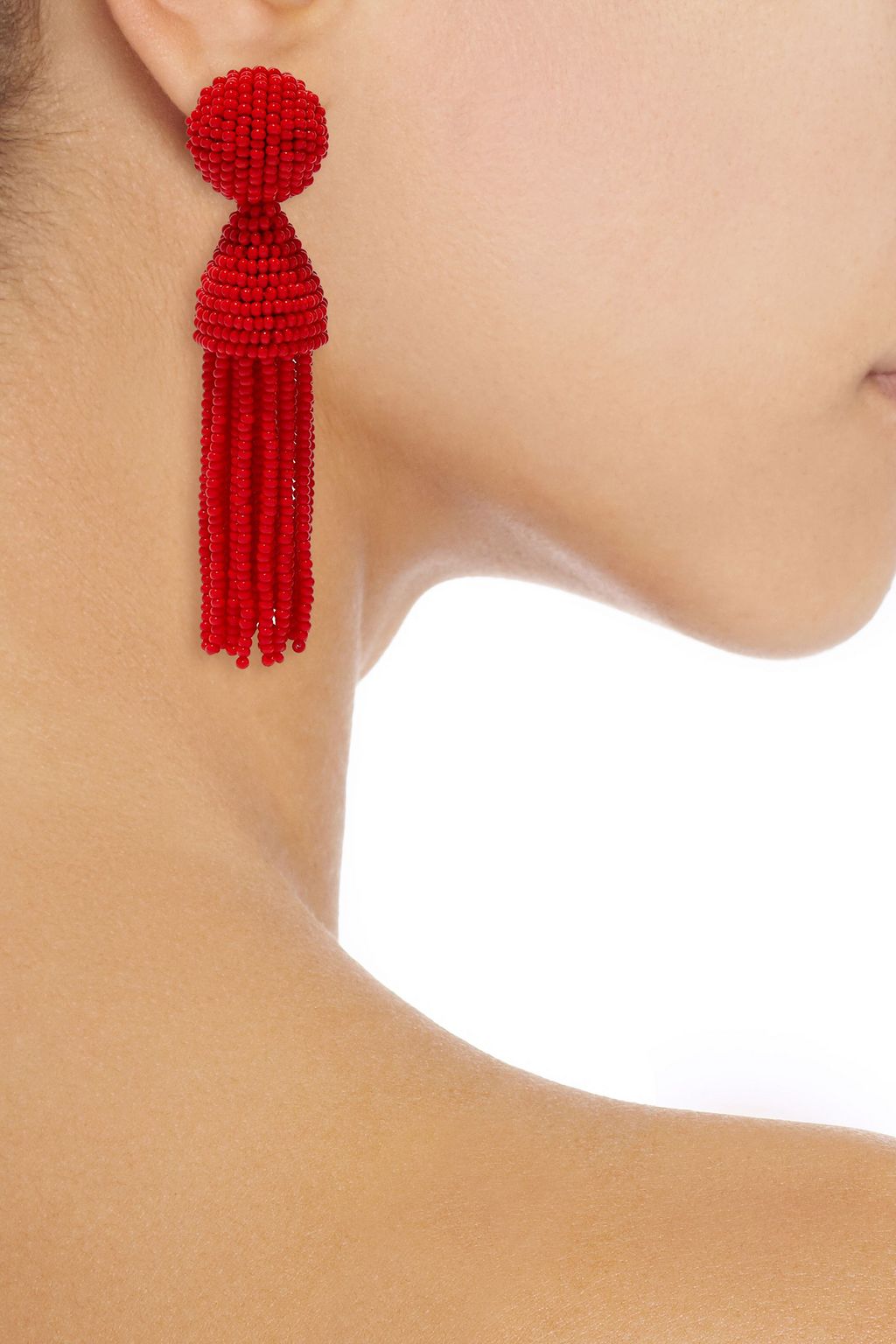OSCAR DE LA RENTA Gold-tone beaded tassel clip earrings